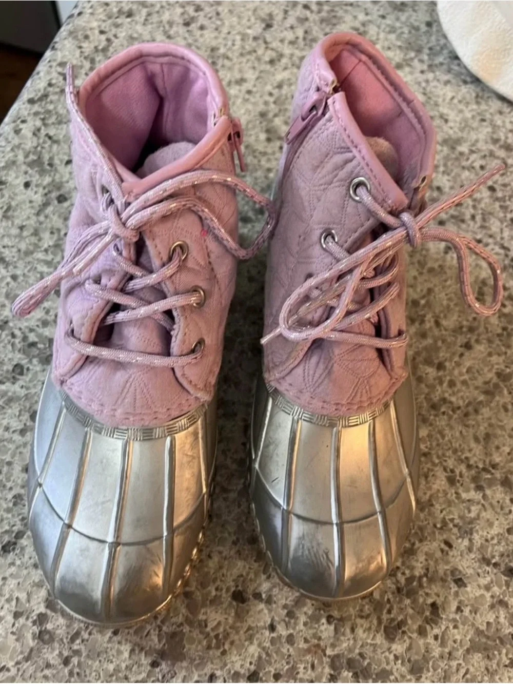 Magellan Outdoors Pink Quilted Kids Duck Boots with Silver Toe